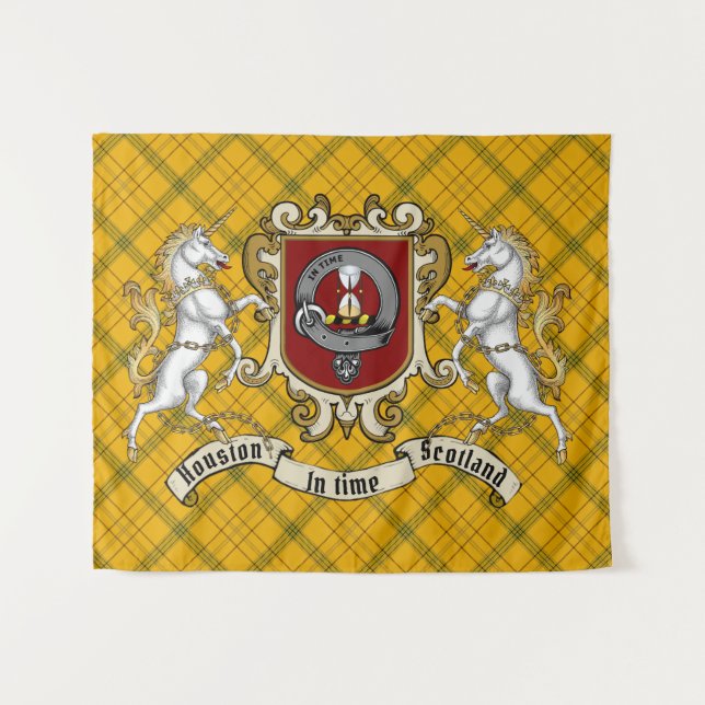 Houston Clan Badge & Unicorns w/Tartan  Tapestry (Front (Horizontal))