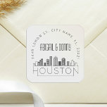 Houston Destination Wedding Square Sticker<br><div class="desc">Save time and make an impression while sending out your wedding invitations. These pre-addressed envelope seal stickers present themselves in an elegant yet modern deco-themed style and feature an illustration of the city of Houston and its unique skyline. The neutral colors are suitable to complement a variety of wedding invitations...</div>