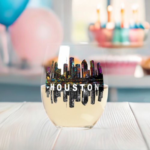 Houston in graffiti  stemless wine glass