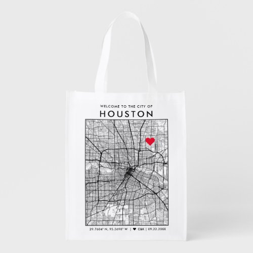 Houston Love Locator  City Map Wedding Welcome Grocery Bag