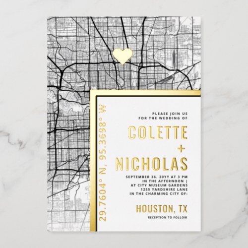 Houston Love Locator  City Themed Wedding Foil Invitation