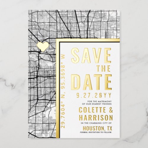Houston Love Locator  Wedding Save the Date Foil Invitation