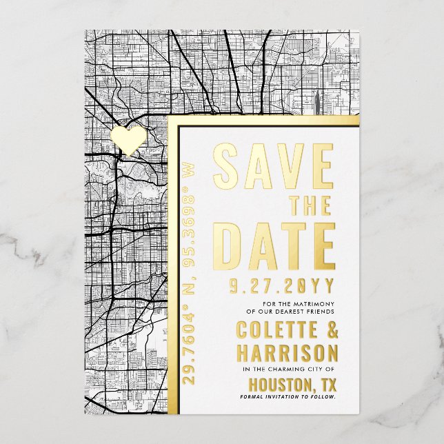 Houston Love Locator | Wedding Save the Date Foil Invitation (Front)