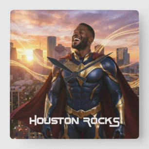 HOUSTON ROCKS - TEXAS SQUARE WALL CLOCK