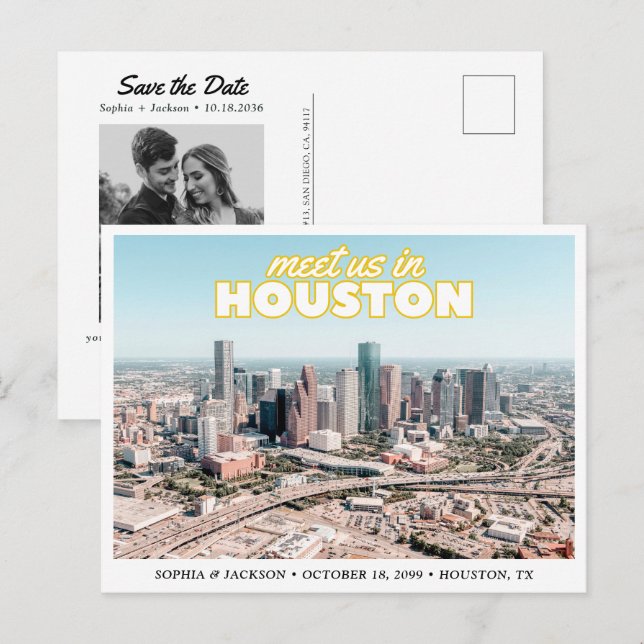 Houston Save the Date Retro Wedding Postcard (Front/Back)
