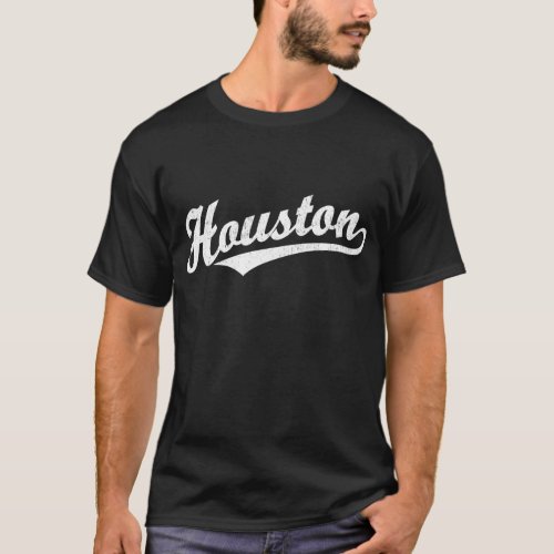 Houston script logo in white distressed T_Shirt