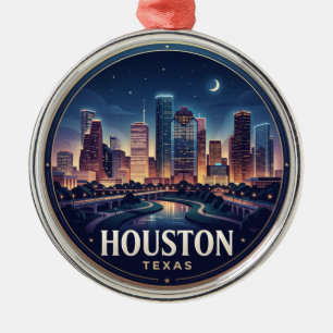 Houston Skyline at Night Texas Metal Ornament