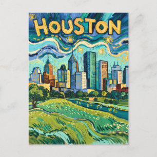 Houston Skyline Colorful Van Gogh Cityscape Postcard