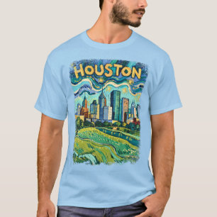 Houston Skyline Colorful Van Gogh Cityscape T-Shirt