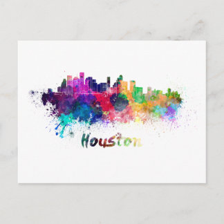 Houston skyline in watercolor postcard