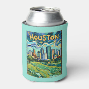 Houston Skyline Landmark Colorful Van Gogh Vintage Can Cooler