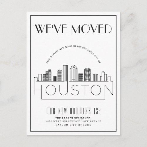  Houston Skyline Modern Deco Change of Address Announcement Postcard