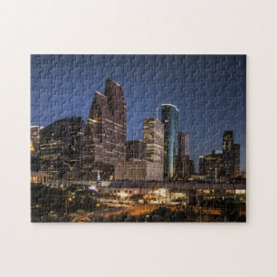 Houston Skyline   Night Lighs and City Life Photo Jigsaw Puzzle