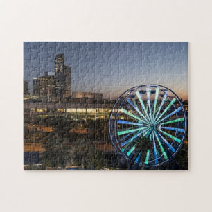 Houston Skyline Night Lighs Ferris Wheel Photo Jigsaw Puzzle