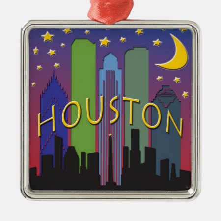 Houston Skyline Nightlife Metal Ornament