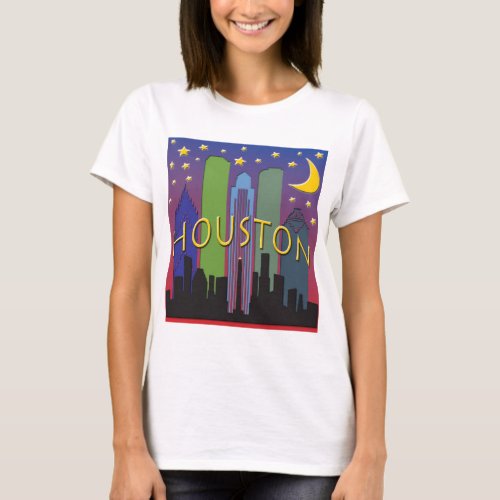 Houston Skyline nightlife T_Shirt