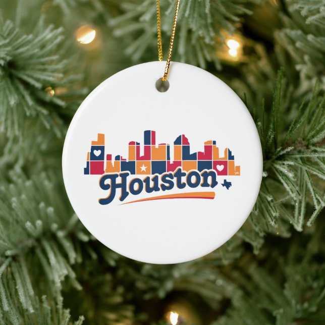 Houston Skyline Patchwork Ceramic Ornament (Tree)