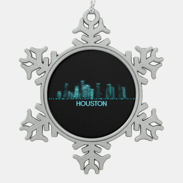 Houston Skyline Snowflake Pewter Christmas Ornament (Front)