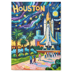 Houston Skyline Space Center Rocket Van Gogh Kids Magnet