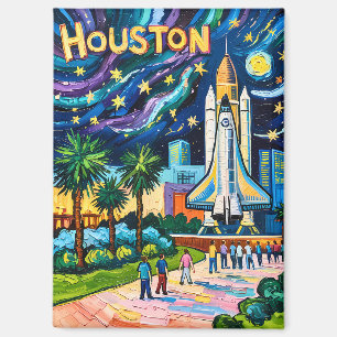 Houston Skyline Space Center Rocket Van Gogh Kids Magnet
