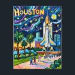 Houston Skyline Space Center Rocket Van Gogh Kids Postcard<br><div class="desc">Houston, Texas Space City skyline with a bold rocket and space shuttle, painted in a Van Gogh style, Starry Night inspired swirl of stars and luminous color. This vibrant Houston cityscape wall art captures downtown lights, palm-lined paths, and a cosmic night sky for space lovers and Texas pride. Expressive, post‑impressionist...</div>