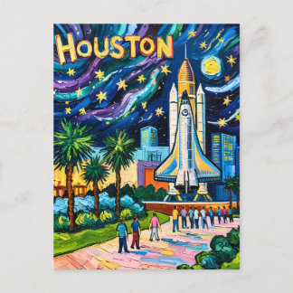 Houston Skyline Space Center Rocket Van Gogh Kids Postcard