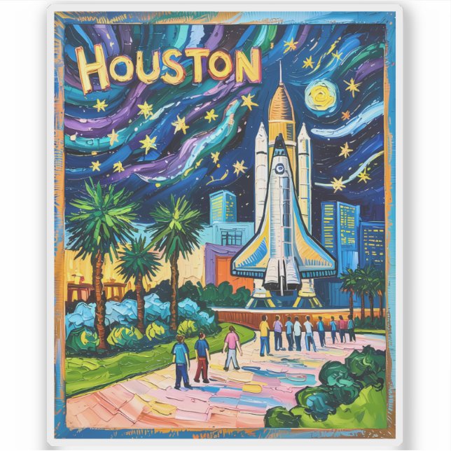 Houston Skyline Space Center Rocket Van Gogh Kids Sticker (Front)