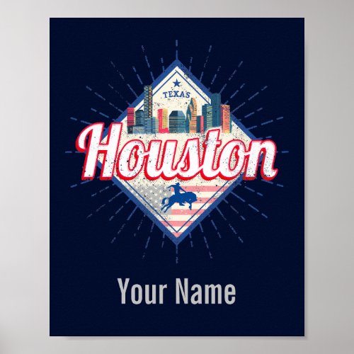 Houston Skyline Texas United States Vintage USA Poster