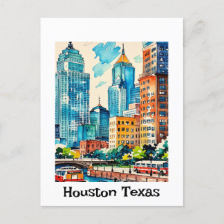Houston Skyline water color Postcard