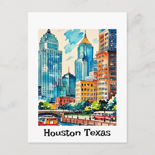 Houston Skyline water color Postcard (Front)