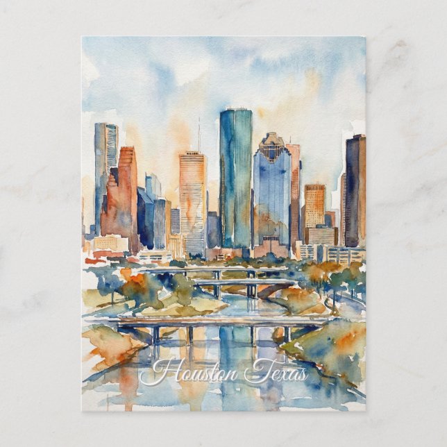 Houston Skyline water color Postcard (Front)