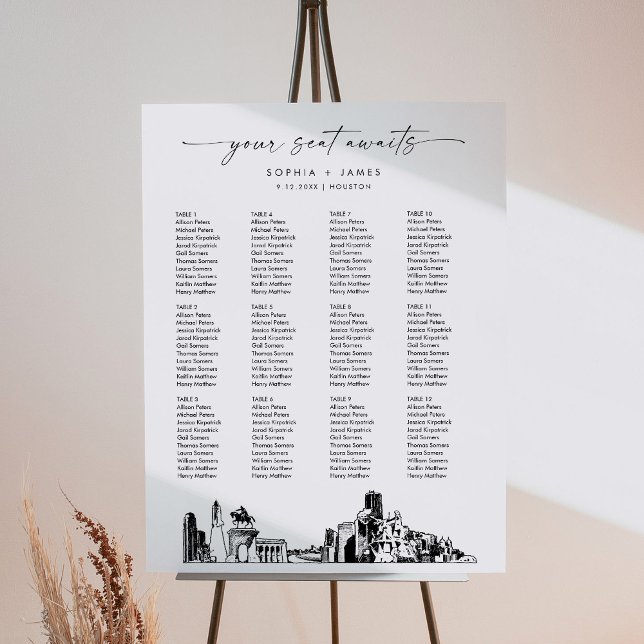 Houston Skyline Wedding Seating Chart 18x24 Foam Board (Creator Uploaded)