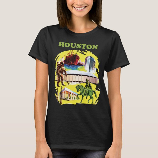 Houston Space City Retro Green Travel T-Shirt (Front)