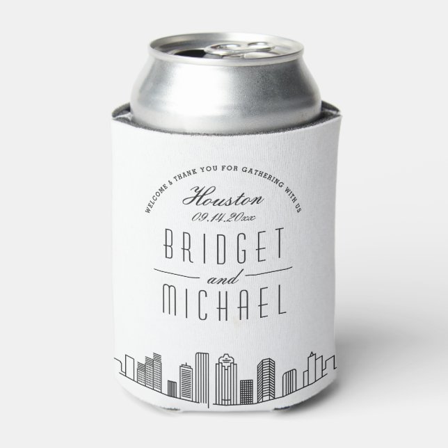 Houston Stylized Skyline | Wedding Can Cooler (Can Front)