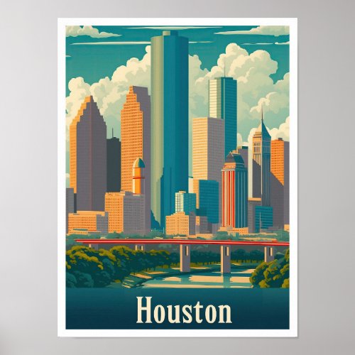 Houston Texas Art Vintage Travel Illustration