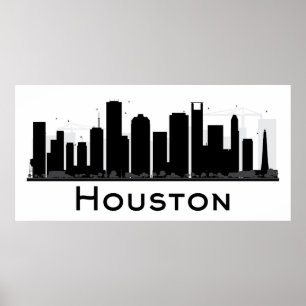 Houston, Texas Black & White City Skyline Poster