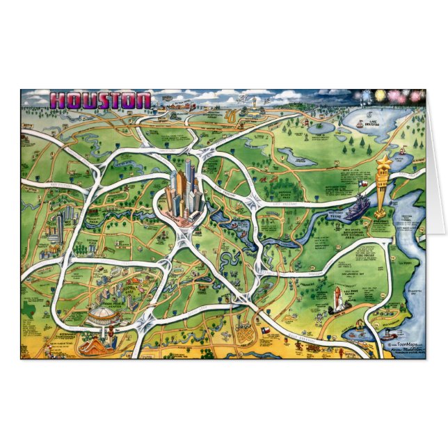 Houston Texas Cartoon Map Card (Front Horizontal)