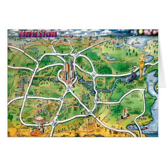 Houston Texas Cartoon Map Cards (Front Horizontal)