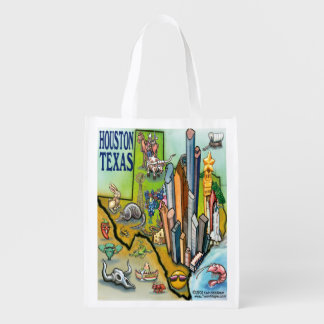 Houston Texas Cartoon Map Grocery Bag