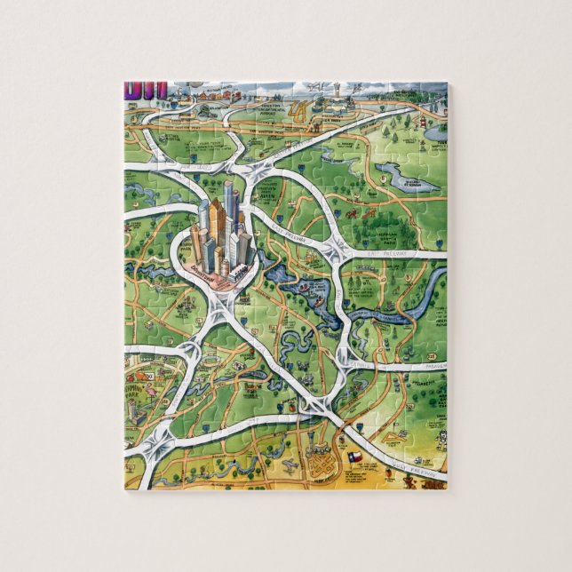 Houston Texas Cartoon Map Jigsaw Puzzle (Vertical)
