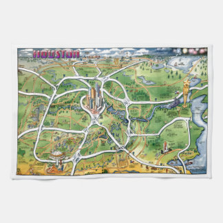 Houston Texas Cartoon Map Kitchen Towel