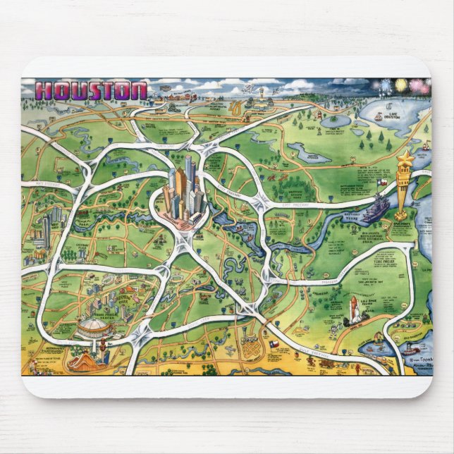 Houston Texas Cartoon Map Mouse Pad (Front)