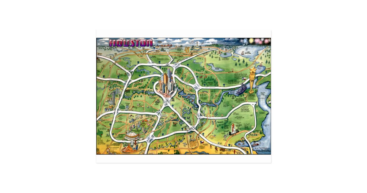 Houston Texas Cartoon Map Postcard | Zazzle.com