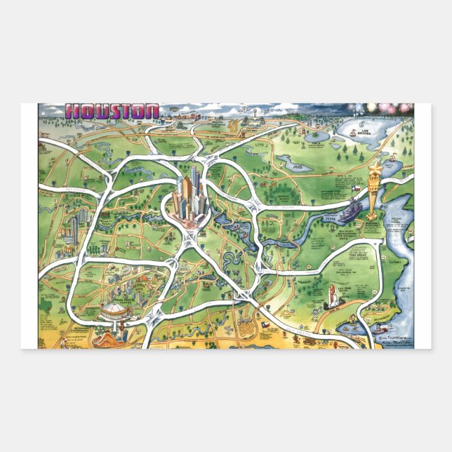 Houston Texas Cartoon Map Rectangular Sticker (Front)
