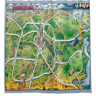 Houston Texas Cartoon Map Shower Curtain