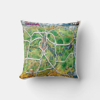 Houston Texas Cartoon Map Throw Pillow