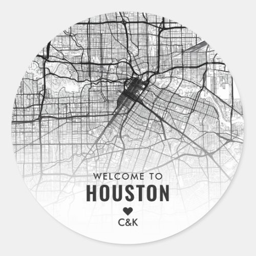 Houston Texas City Map  Wedding Welcome Classic Round Sticker