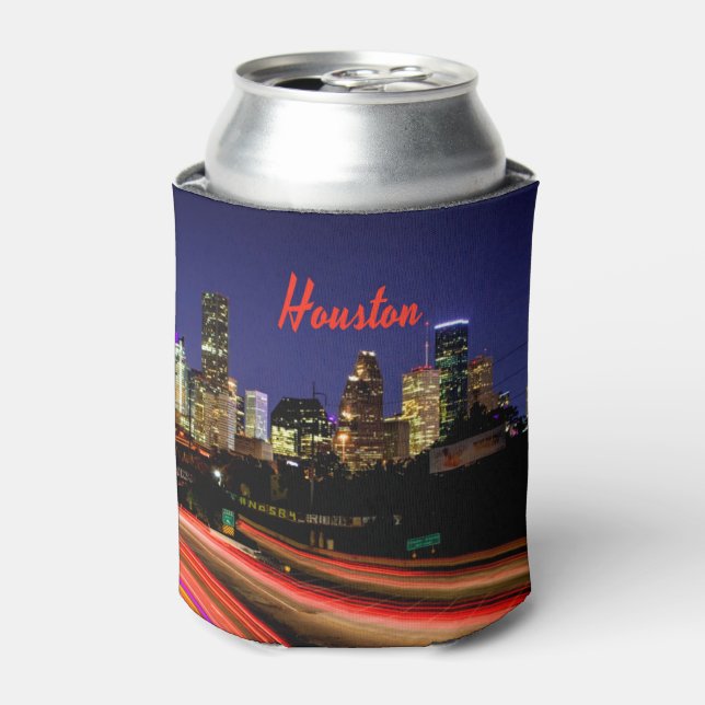 Houston Texas City Skyline Can Cooler (Can Front)