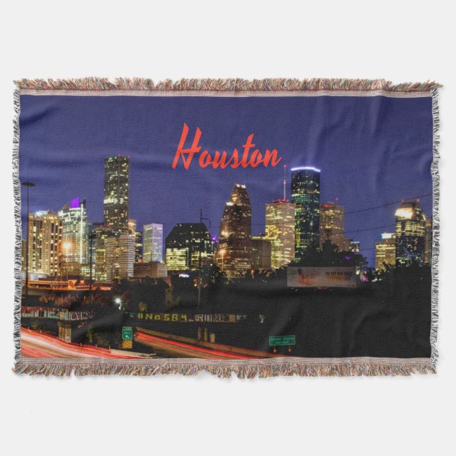 Houston Texas City Skyline Throw Blanket (Front)