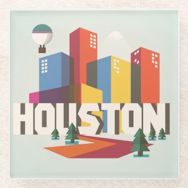Houston, Texas | Cityscape Design Glass Coaster (Front)